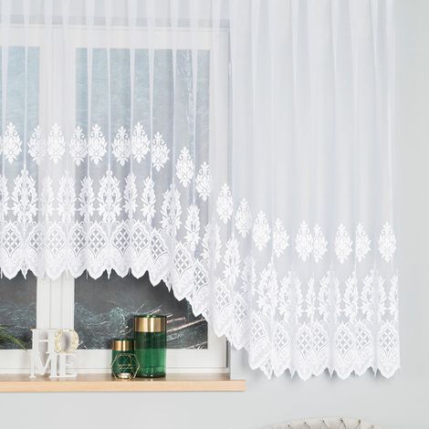 LUDMIŁA - Rideau jacquard prêt à poser avec découpe en bas - 600x160 cm - blanc (1/5)