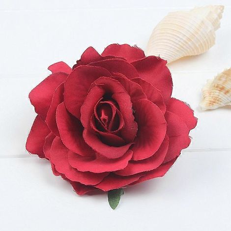 Pince à Cheveux Rose Artificielle Grand Peigne Fleur en Tissu Mariage Coiffe Rouge Foncé pour Femme Fille Cérémonie Accessoire (1/4)