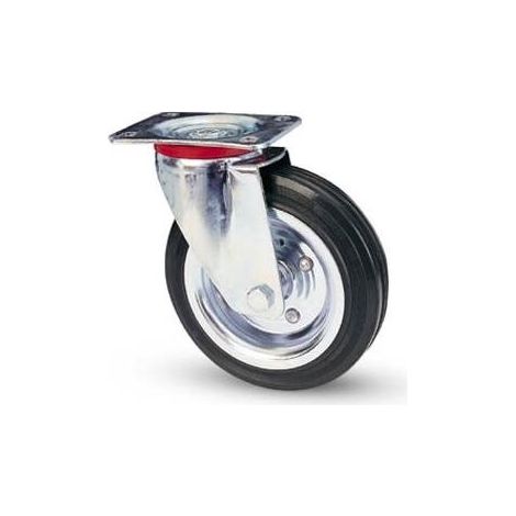 Ruota a Forcella Girevole 80 Avo a Zincr Gomma Nera D.mm 140X40 P.mm 100X85