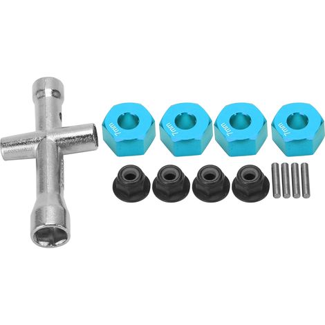 Adaptateur de moyeu hexagonal 12mm pour voiture RC 1/10, écrous de blocage M4 avec clé en croix, épaisseur 7mm - Bleu (1/5)