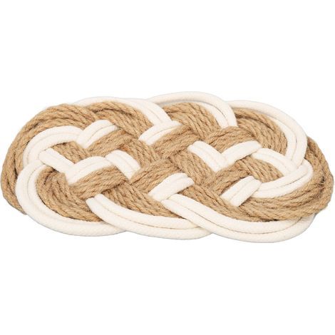 Set mit 6 geflochtenen Untersetzern aus Jute-Baumwolle, Wärmeisolatoren, Tassenuntersetzern und Tischschonern. (1/5)