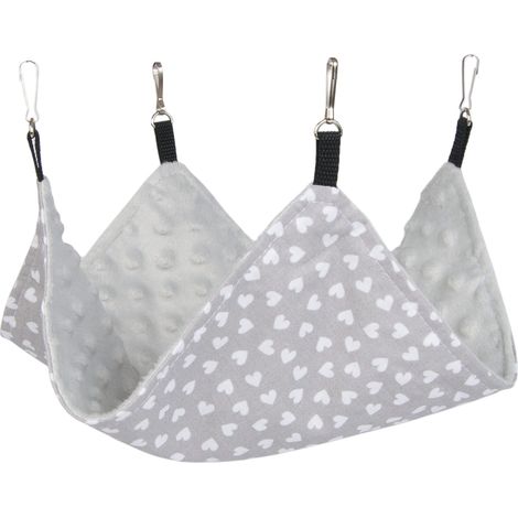 Hamac pour rongeurs 20x20 cm à motifs cœurs + tissu minky gris (1/3)