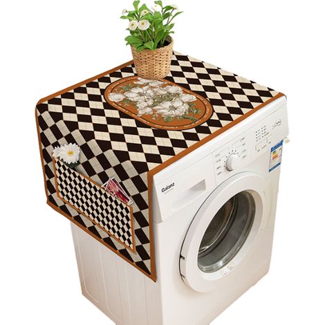 1 housse anti-poussière pour lave-linge, sèche-linge et réfrigérateur, motif fleuri ou damier, dimensions 55x140 cm ou 65x180 cm, tissu en coton mélangé (1/5)
