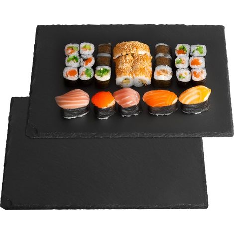 Set of 2 rectangular slate platters, 30 x 20 cm, for buffets, cheese, sushi (1/5)
