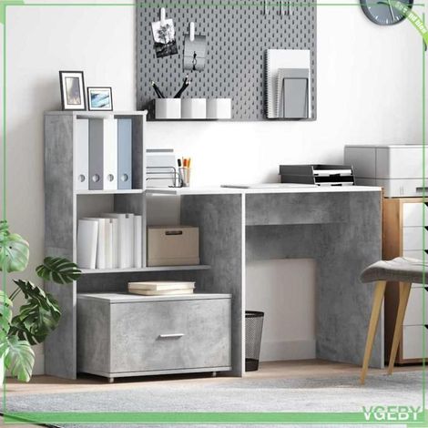 Bureau - 3337268 - Gris béton - Bois d'ingénierie - Avec tiroir et étagère (1/5)