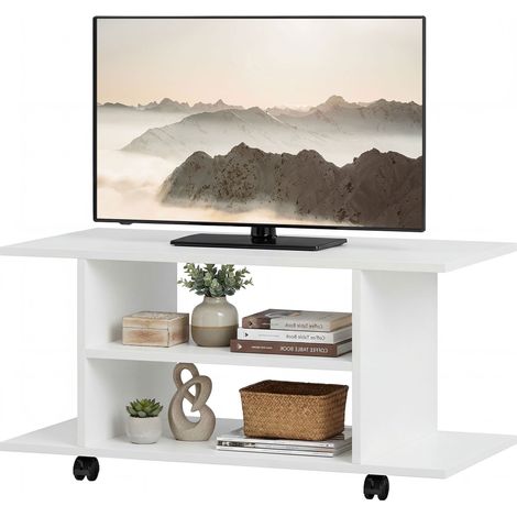 HOMCOM Mobile TV fino a 42" con mensole e ripiani, bianco