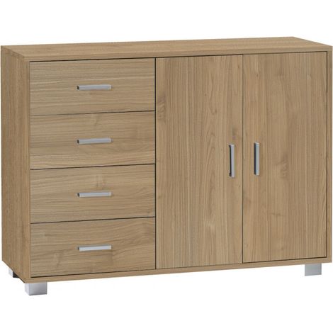 Mueble móvil con 2 puertas y 4 cajones, 116L x 41P x h86 – Acabado en madera nogal – Sarmog