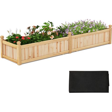 Jardinière Rectangulaire 227 x 59,5 x 40 cm avec Séparateur, Système de Drainage, Doublure, pour Cultiver des Légumes, Fleurs, Naturel (1/5)