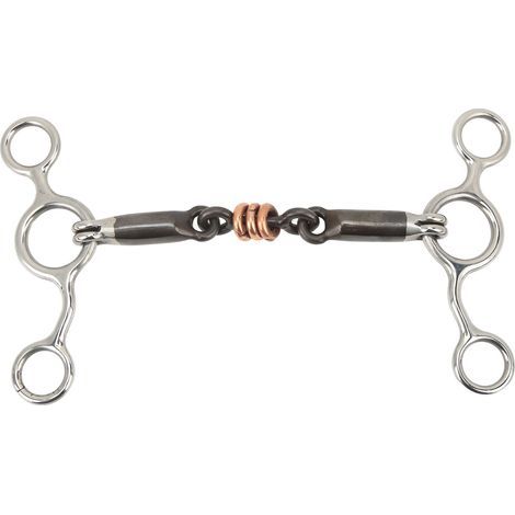 Horse gag ring, stainless steel and brass bit, 145mm mouthpiece, training equipment