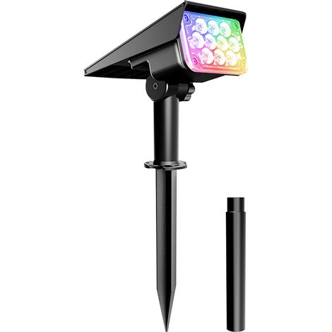 Lumiere Solaire Exterieur, Pack de 2 Lampes Solaires Extérieures 10 LEDs RGB Éclairage Solaire Exterieur Étanche IP65 sans Fil Spot Solaire à Lumière Réglable