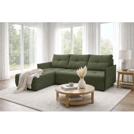 AX LIVING Ecksofa Damascus Grün mit Schlaffunktion Bettkasten Schlafsofa 212 cm links