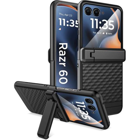 Custodia per Motorola Razr 70 Ultra / 60 Ultra, custodia in PC con supporto, con vetro, nera (1/5)