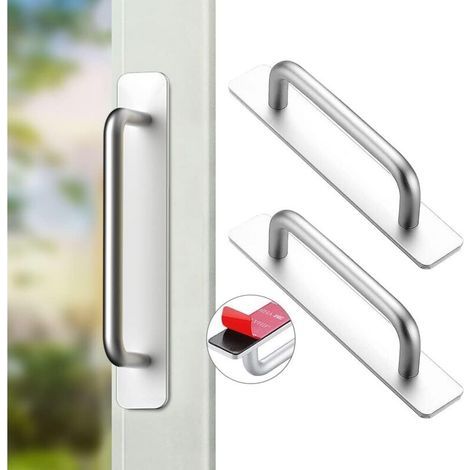 2 pièces 148 cm poignées de porte coulissantes auto-adhésives argentées, poignées de meubles en aluminium (1/3)