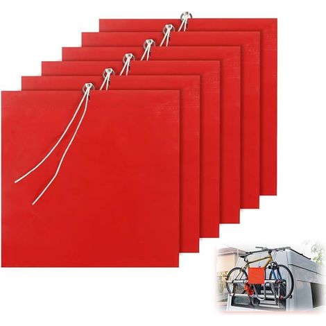 Lot de 6 drapeaux rouges - Longueur supérieure - Panneau d'avertissement - 30 x 30 cm - Pour transport de caravane, porte-vélos, voiture, caravane, pour charges suspendues - Résistant aux intempéries (1/5)
