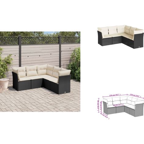 The Living Store Salon de jardin 5 pcs avec coussins noir résine tressée - Meubles de jardin (1/3)