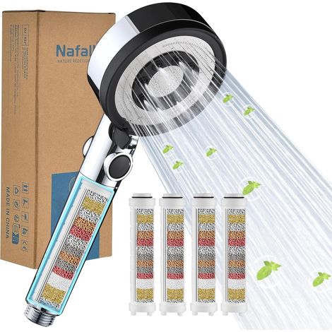 Pommeau de Douche Anti Calcaire avec 4 Filtre, Chrome Noir Pommeau Douche Haute Pression Anti Calcaire, Douchette Douche Salle de Bain Filtre les impuretés et les métaux lourds (1/5)