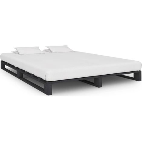 Lit double pour adulte Cadre de lit - de palette Gris Bois de pin massif 140 x 200 cm BV826815 - BonneVie (1/5)