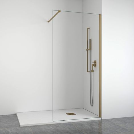 BELLOBATH - Mampara de ducha frontal panel fijo - Transparente - Perfilería Dorada - Ancho Adaptable 108-110 - Alto 195