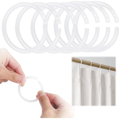 100 Anneaux pour rideaux, Crochets plastique 4x0,5cm, Design O blanc, Pour tringles salle de bain