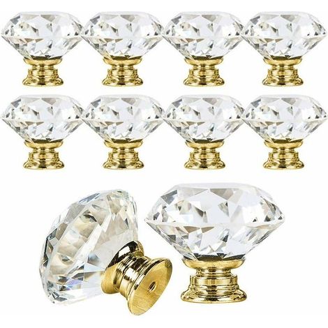 10 x 30mm Poignée Bouton diamant bling décoration porte meuble rose tiroir armoire - Or