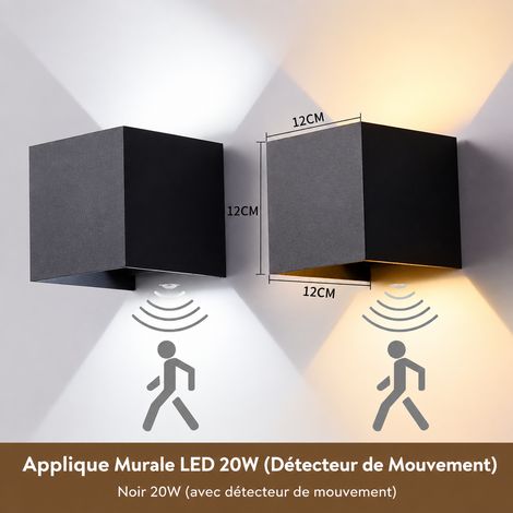 Applique murale LED BD82 carrée 20W avec détecteur de mouvement noir 4000K bd82 noir 20w 4000k 10 × 10 × 10 cm 450 g – Livraison gratuite