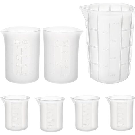 Verre Doseur Silicone, Tasses à Mesurer Silicone, Mesurer Gradué pour Résine, Réutilisable Measuring Cups pour Moule Resine Epoxy, Bricolage Main, Laboratoire, Cuisine (1/5)