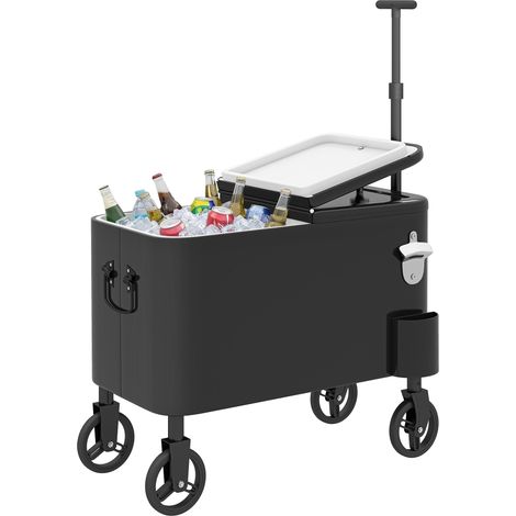 Chariot réfrigéré de 56 litres avec roues, équipé de poignées réglables, d'un ouvre-bouteille, de porte-gobelets, d'un trou de drainage et d'une poignée dimensions : 75 x 35 x 120 cm noir. (1/5)