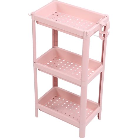 Badezimmer-Bodenregal, mehrstufig, stabil und langlebig, freistehend, Eckregal, rosa, 3 Ebenen (1/5)