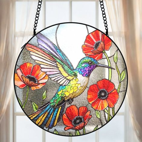 Attrape-soleil vitrail colibri 20 cm décoration fenêtre lumineuse suspension cadeau Noël (1/5)