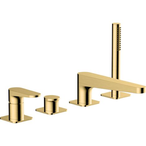 RAK Ischia Brushed Gold Deck Mounted 4 Tap Hole Bath Shower Mixer Tap - RAKISH3013G (1/2)
