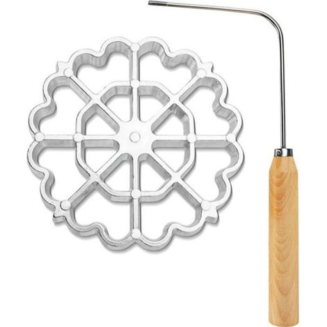 Moule A Gaufres Rosette - Fonte - Poignée En Bois Et Aluminium - Pour Desserts Et Biscuits - Lot De 2 (1/5)