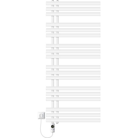 LuxeBath Elektrischer Badheizkörper Iron EM 600x1400 mm Weiß mit Heizstab 1200W Thermostat Digitalanzeige, Handtuchheizkörper mit Heizpatrone, Elektro Handtuchwärmer Paneelheizkörper Designheizkörper (1/5)