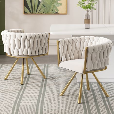 Esszimmerstuhl drehbar aus Samt 150 kg Beige Gold OKMYHOME (1/5)