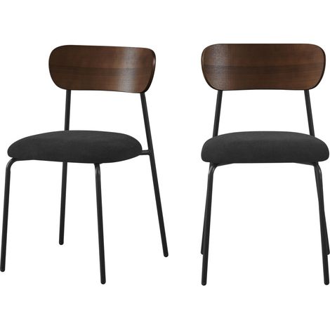 Lot de 2 chaises en bois foncé velours côtelé et métal - Noir - Jess (1/5)