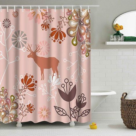 Rideau de douche 180x180 cm, style 9, lavable en machine, en polyester épais, résistant à la moisissure et imperméable. (1/2)