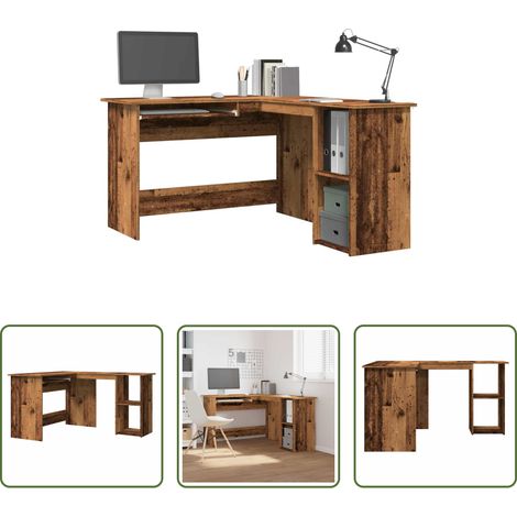 vidaXL Bureau moderne - Bureau d'angle vieux bois 120x140x75 cm bois d'ingénierie (1/5)