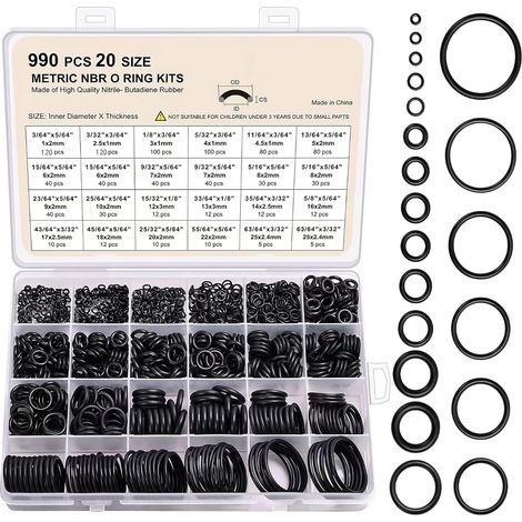 990 Pieces O-Ring Assortment Rubber O-Ring, O Ring Seals Kit of 20 Sizes (1/5)