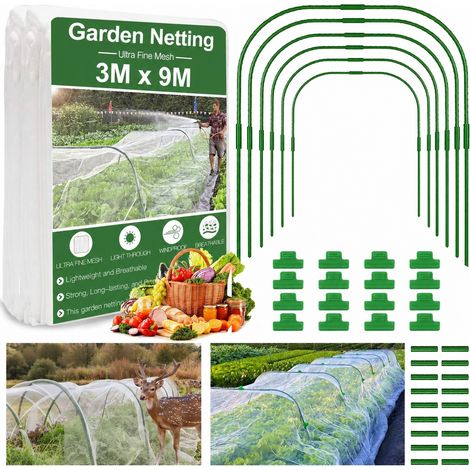 Kit filet de protection 3x9m avec 6 arceaux Filet ultra-fin pour légumes, fruits, plates-bandes – Barrière anti-insectes et animaux (1/5)