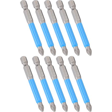 Jeu de 10 embouts PH2 cruciformes aimantés, embout de tournevis électrique 65mm en S2 antidérapant, foret à vis sans glissement, pointe magnétique renforcée pour visseuse à air. (1/5)