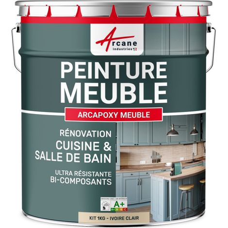 MÖBELFARBE FÜR KÜCHE UND BAD : Buntlack - Möbelfarbe abwaschbar - Möbellack - Epoxidfarbe | Epoxyfarbe - Hellelfenbein RAL 1015 - Kit 1kgbis zu 12m² für 2 Schichten