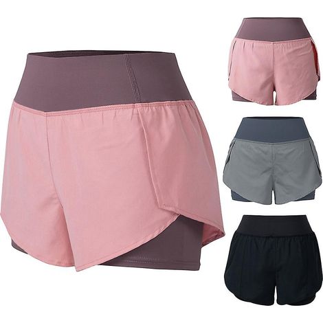 Short de course femme 2-en-1 avec poche, taille large, doublure couvrante, sport yoga, leggings M rose