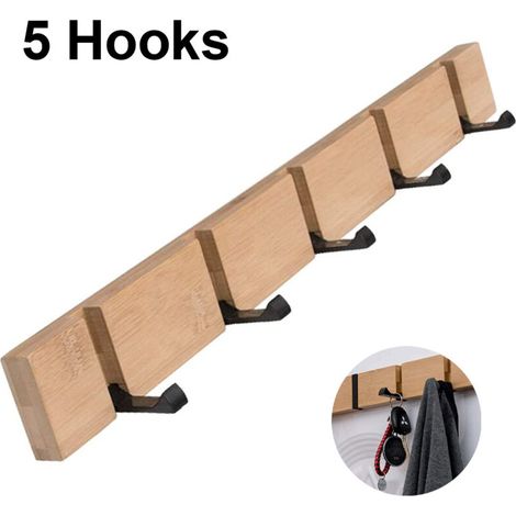 Appendiabiti moderno a parete in bambù pieghevole – 4 o 5 ganci mobili per cappotti, giacche e accessori – design elegante e funzionale
