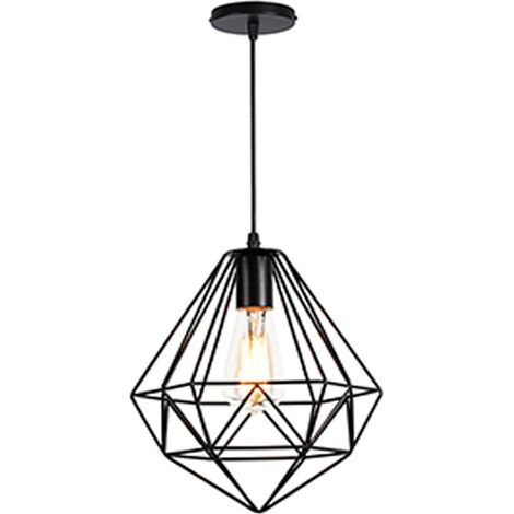 Suspension industrielle métal lustre abat-jour contemporain forme diamant 26cm - Noir (1/4)