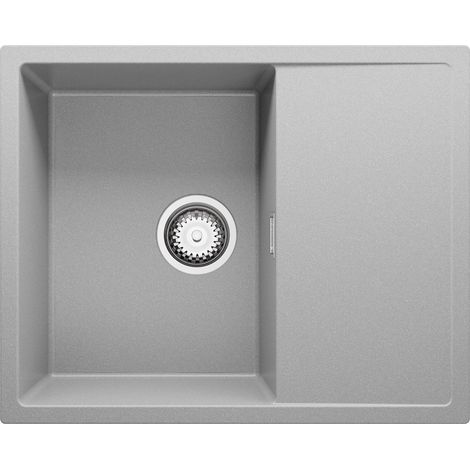 PRIMAGRAN Evier Cuisine en Granit 62x50cm, Lavabo 1 bac + Kit de Vidage, Évier à Encastrer au meuble 45cm - Ibiza, Gris (1/5)