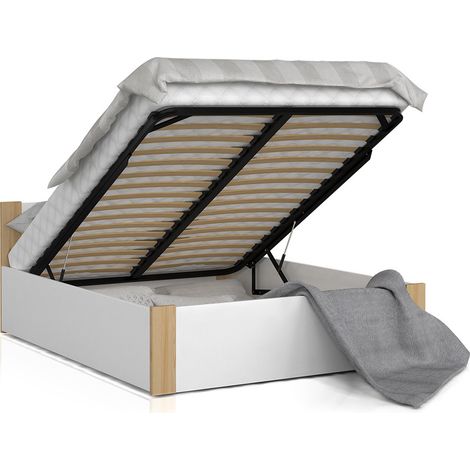 Lit BOSTON 160x200 + coffre - Sommier inclus Pin - blanc (1/5)