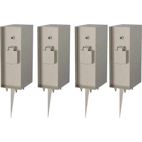 Novatool 4X prise colonne 3 voies extérieur argent brossé acier inoxydable carré IP44 avec piquet de terre avec capteur crépusculaire prise