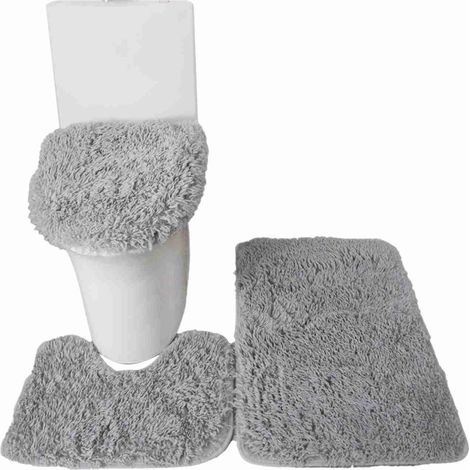 Lot de 3 tapis de salle de bains, couvercle U, antidérapants absorbants, ensemble, gris, gris, voiture, sol, porte, avec finition mate (1/5)