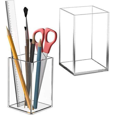Portapenne, 2 pezzi, organizer da scrivania, portapenne, contenitore per penne, porta pennelli per il trucco, portapenne quadrato (1/5)