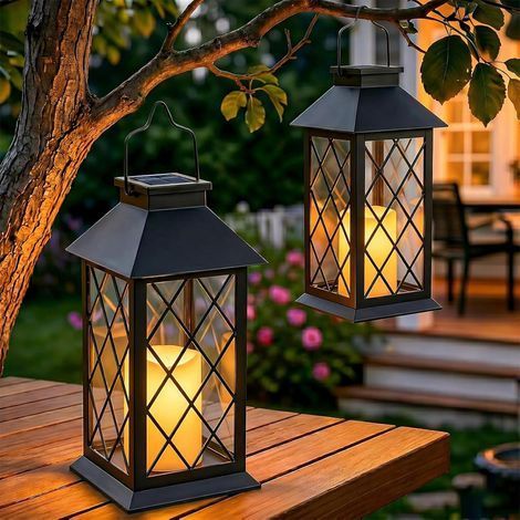 2 Lanternes Solaires Exterieur, Verre Trempe, Bougie LED, Etanche IP44, Pour Jardin Balcon (1/5)