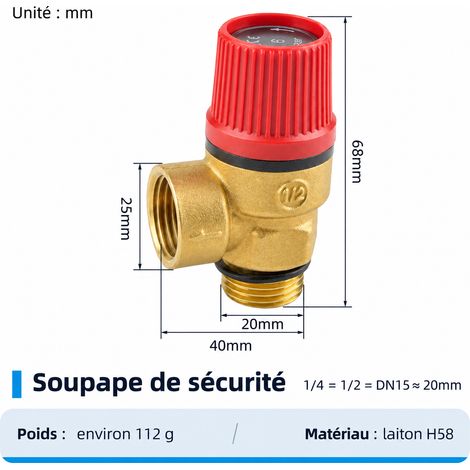 Soupape de sécurité en laiton DN15 9 bar raccord intérieur/extérieur 4 9bar dn15 0.9 500 g – Livraison gratuite